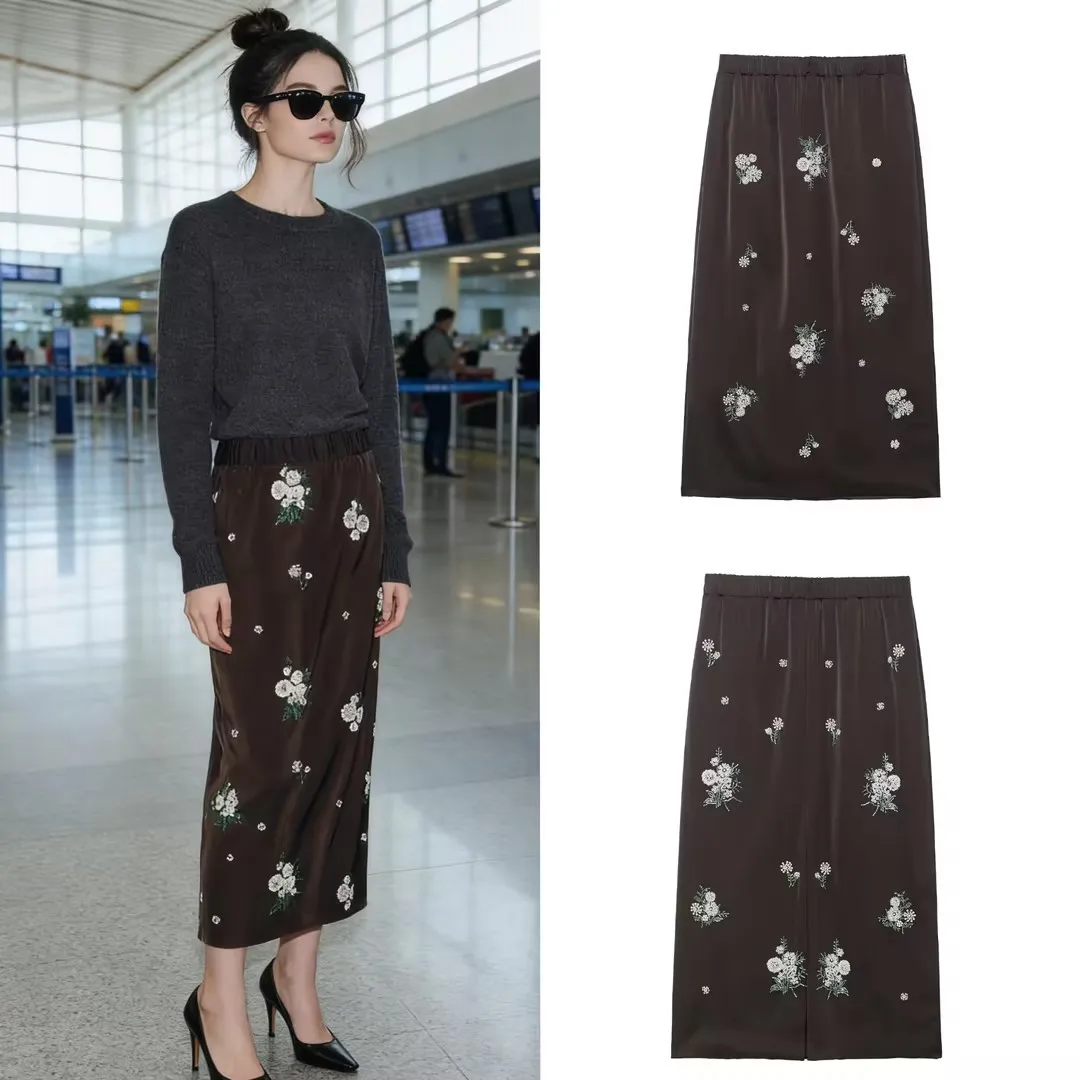 

Long And Ankle Mid-waist Beads Embroidered Decorative Straight Skirt 2026 Spring On The New Retro Trend Fashion