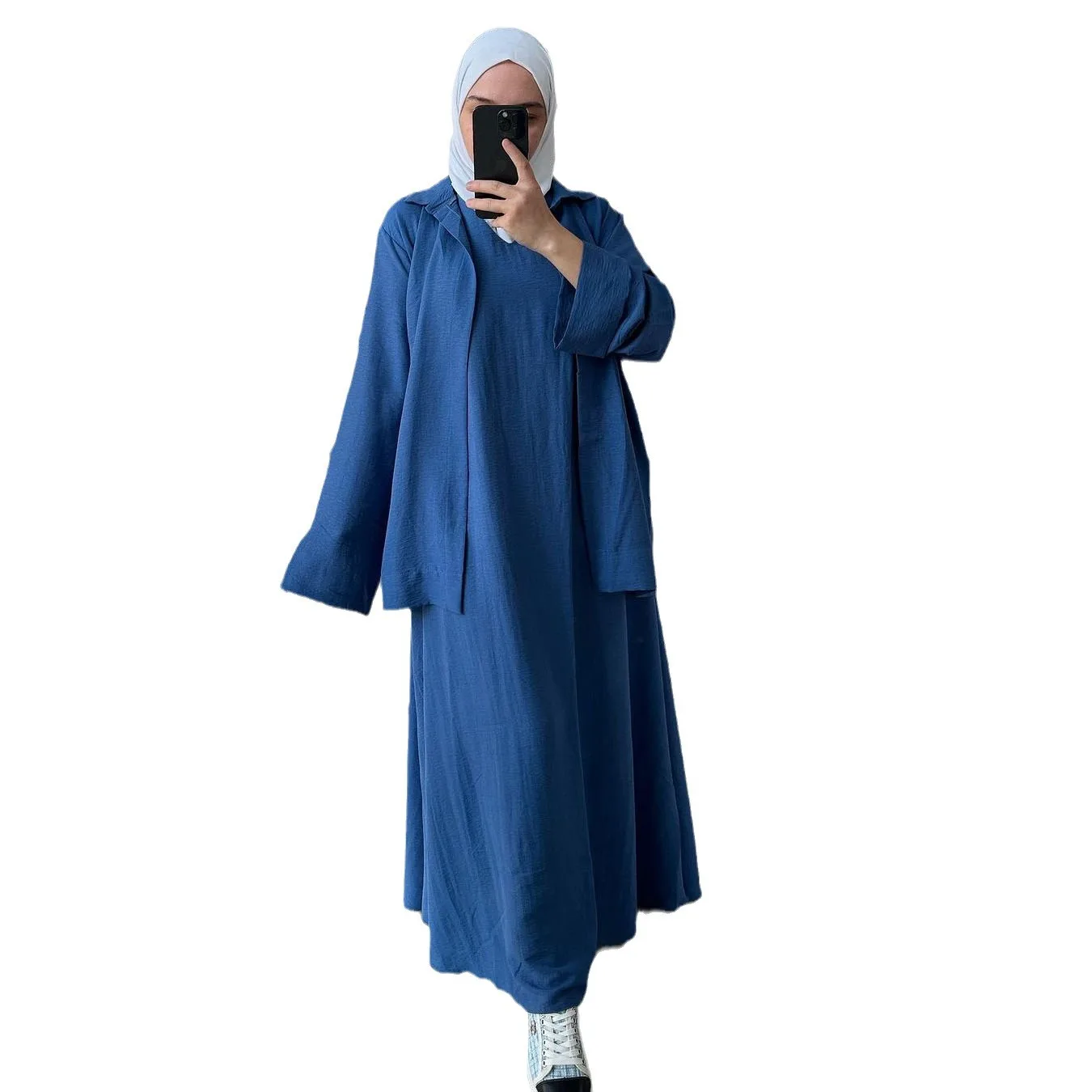 Ramadan Eid Two Pieces Sets Muslim Dress Morocco Dubai Abayas Kaftan Islam Vestidos Modest Arab Islamic Suits Islam Long Robe