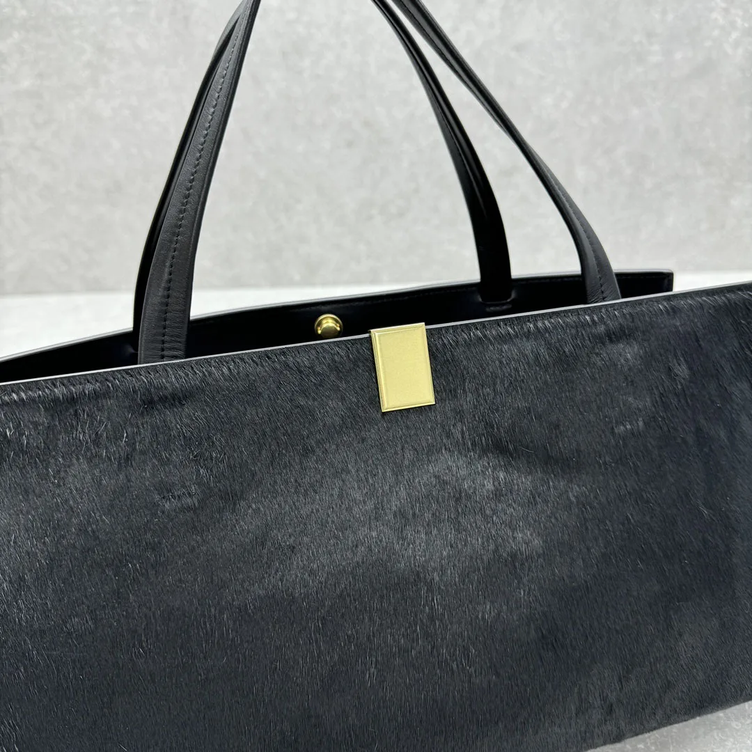 Borsa tote di lusso in vera pelle di crine di cavallo per donna Borsa tote rettangolare Cabas nera 21x40x12 cm