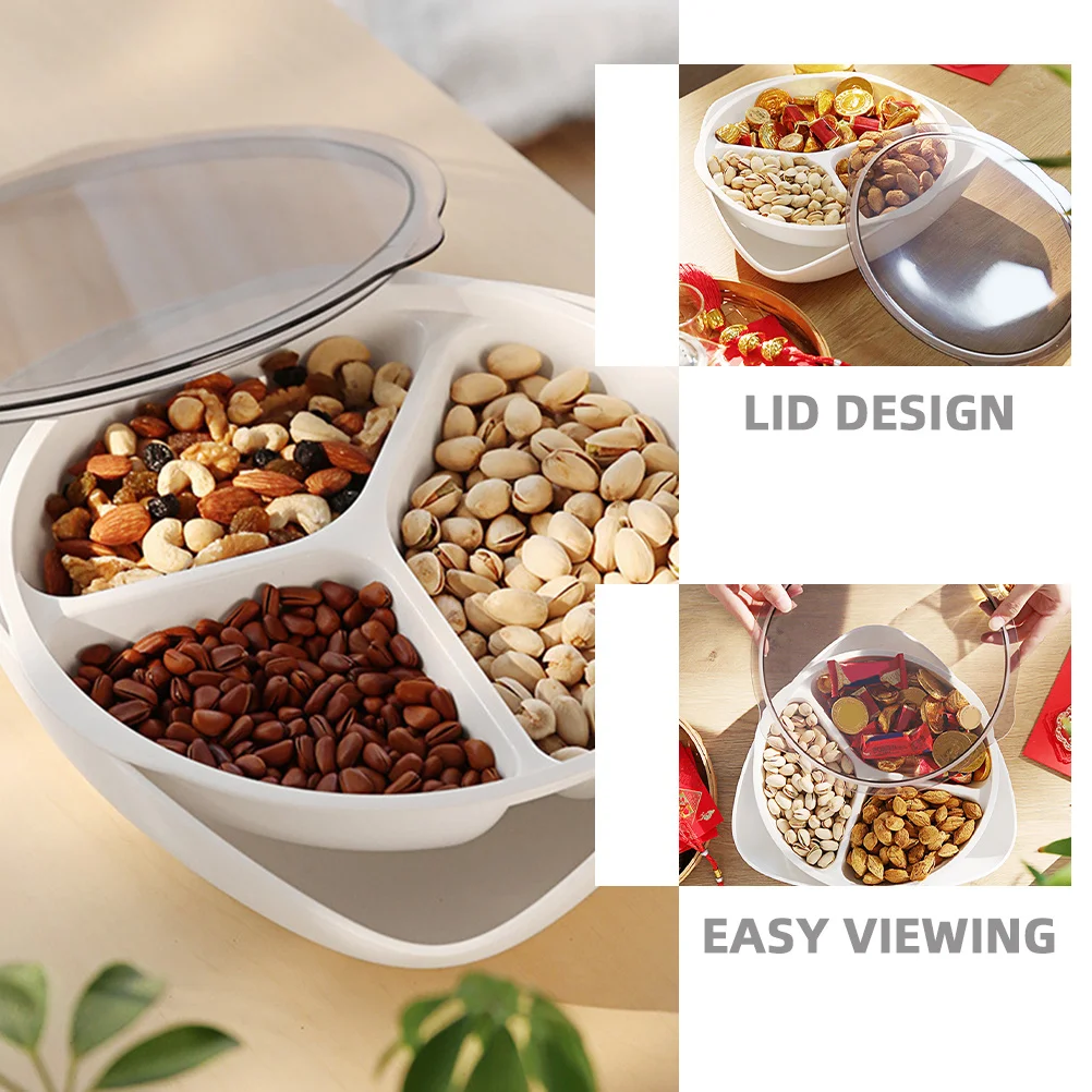 1Set Snack Serving Bowl Divided Serving Dish Lid Fresh Storage Candy Nut Tray for Party Picnic Bbq Home Dining