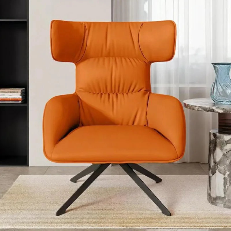 Nordic modern dark blue leather single sofa chair, rotating e-sports office study lazy leisure chair