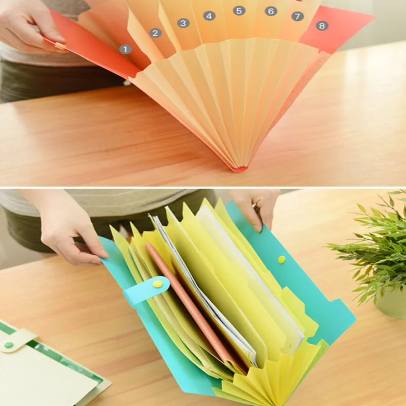 8-Cell Simple Solid Color Student Office Document Storage Folder Stationery Organizer