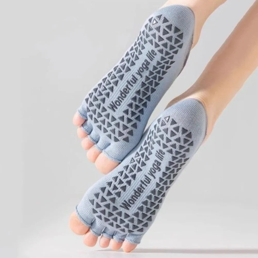 Cotton Sports Five Finger Socks with Double-crossed Straps Shock-absorbing Women Yoga Socks Anti-slip Toe-exposed Yoga Hosiery