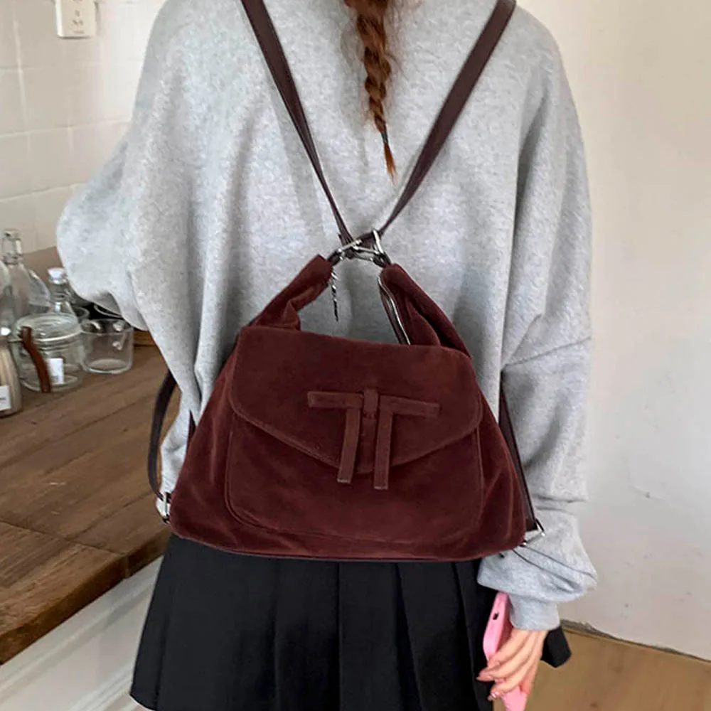 

Винтажный рюкзак винно-красного цвета для женщин, новая осенне-зимняя замшевая многофункциональная сумка с бантом для путешествий, большая сумка