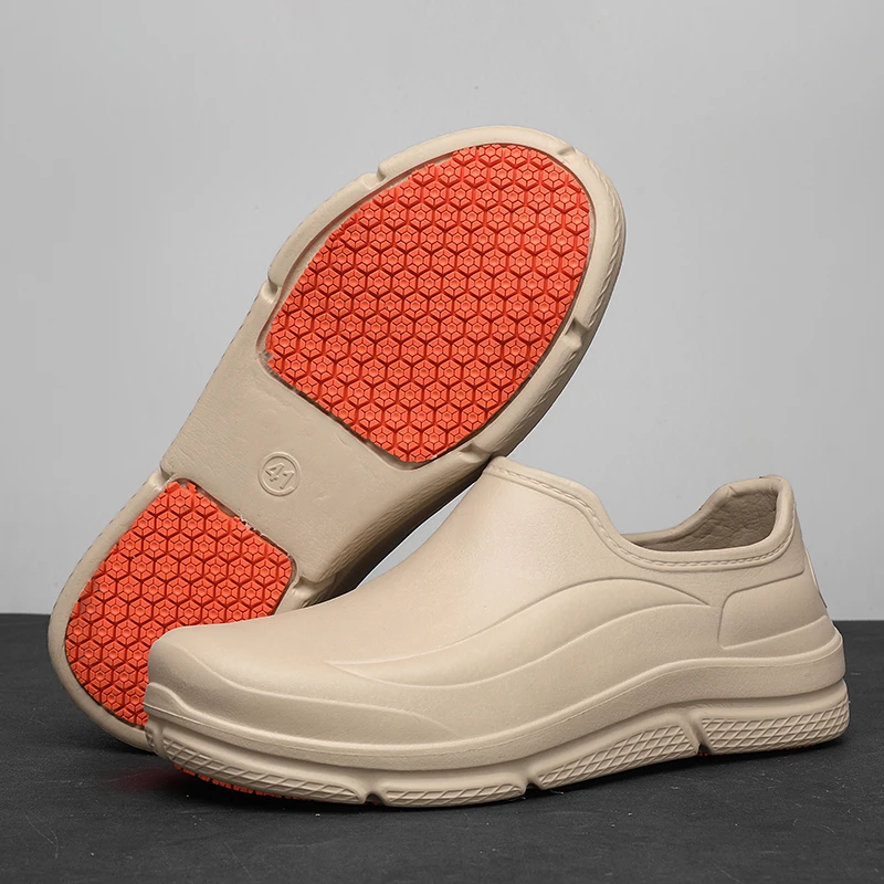 Unisex One-Piece Eva Fully Waterproof and Oil-Proof Slip-On Chef Shoes, Non-Slip Thick-Soled Multifunctional Work Sandals for Re