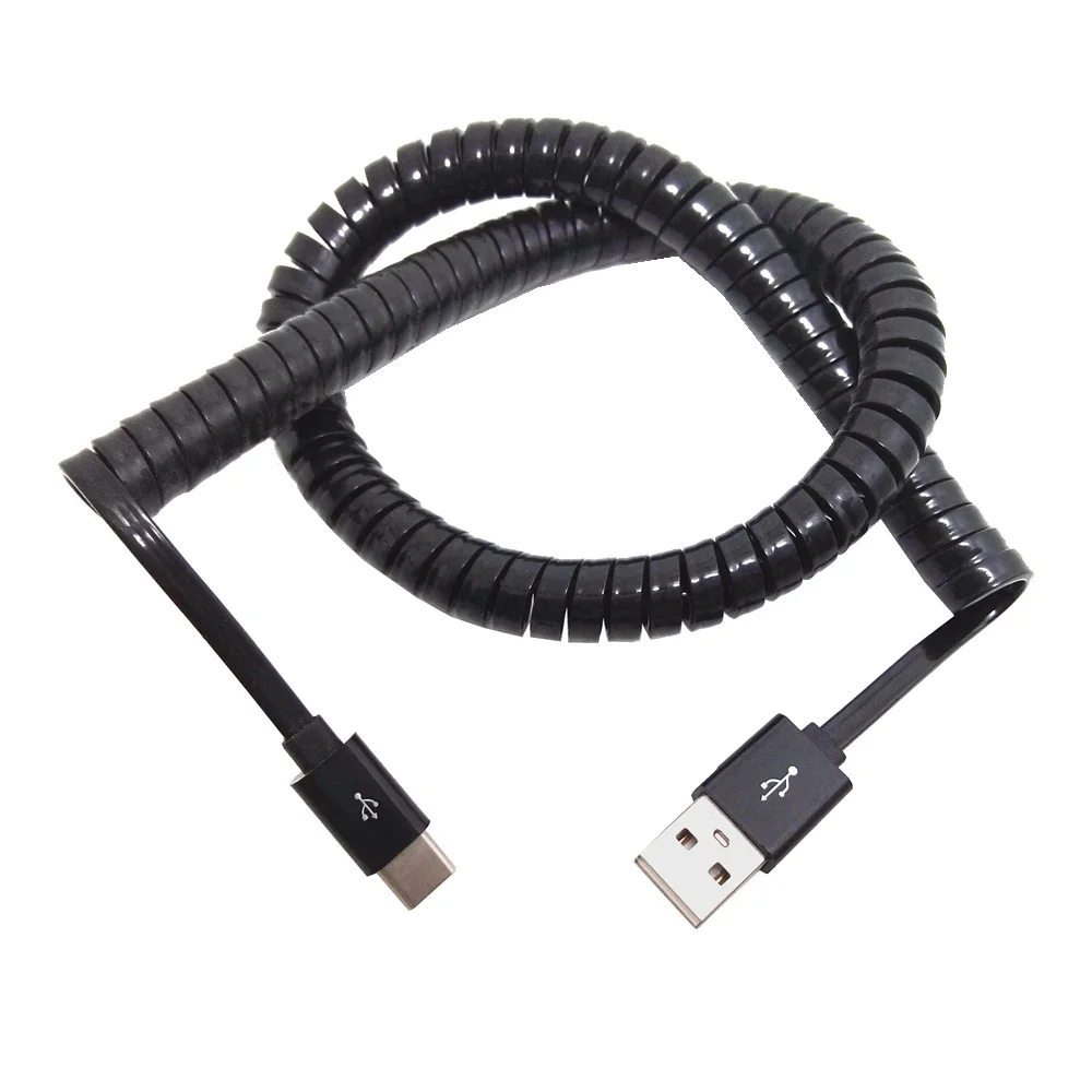Flat body type c cable USB type c data cable for mobile phone dedicated car spring charging cable