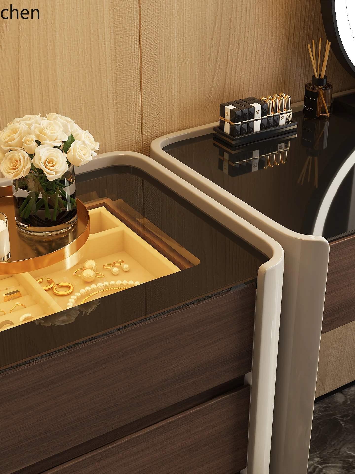 

HTT Home Minimalist Eight-Drawer Dressing Table Integrated Bedroom Modern Storage High-End Jewelry Cabinet