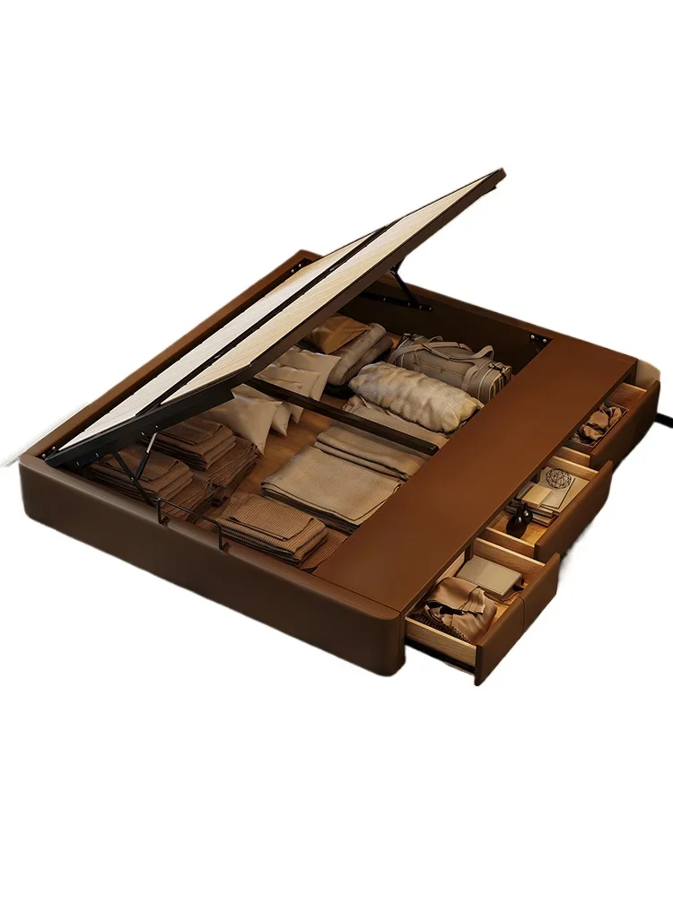 No bedside bed, double vintage drawer storage bed, master bedroom, queen bed, tatami with side opening high box storage bed