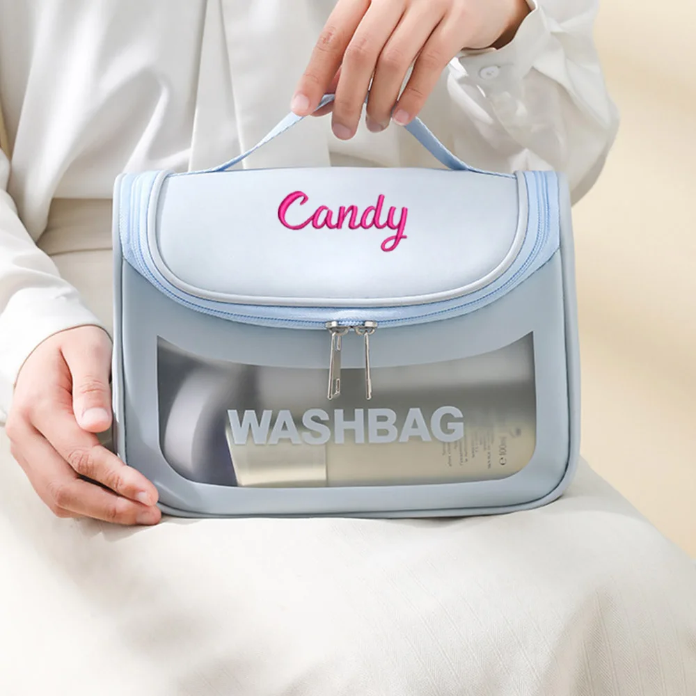 New Arrival PU+PVC Translucent Makeup Bag Women's Personalized Name Portable Travel Wash Bag Waterproof Cosmetic Bag Storage Bag