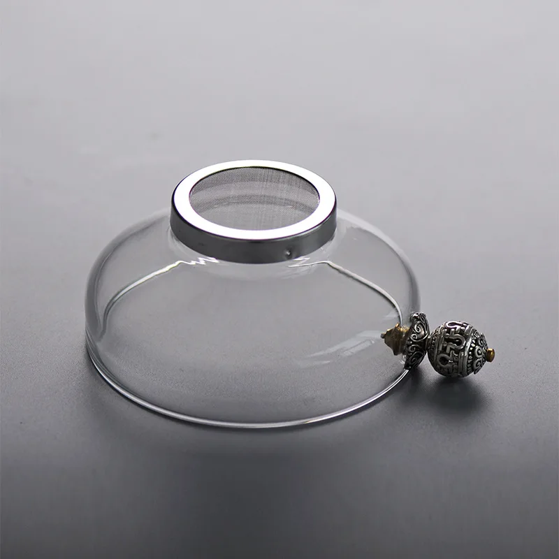 Heat Resistant Glass Tea Infusers Stainless Steel Mesh Tea Strainer Chinese Kung Fu Teaware Accessory Filter Tibetan Silver Knob