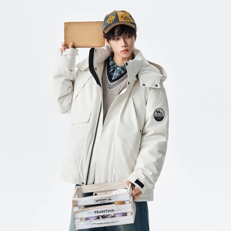 

Men's Winter Puffer Jaet Loose Casual Warm Versatile Hooded Outerwear Du down Filling Windproof Polyester Fabric