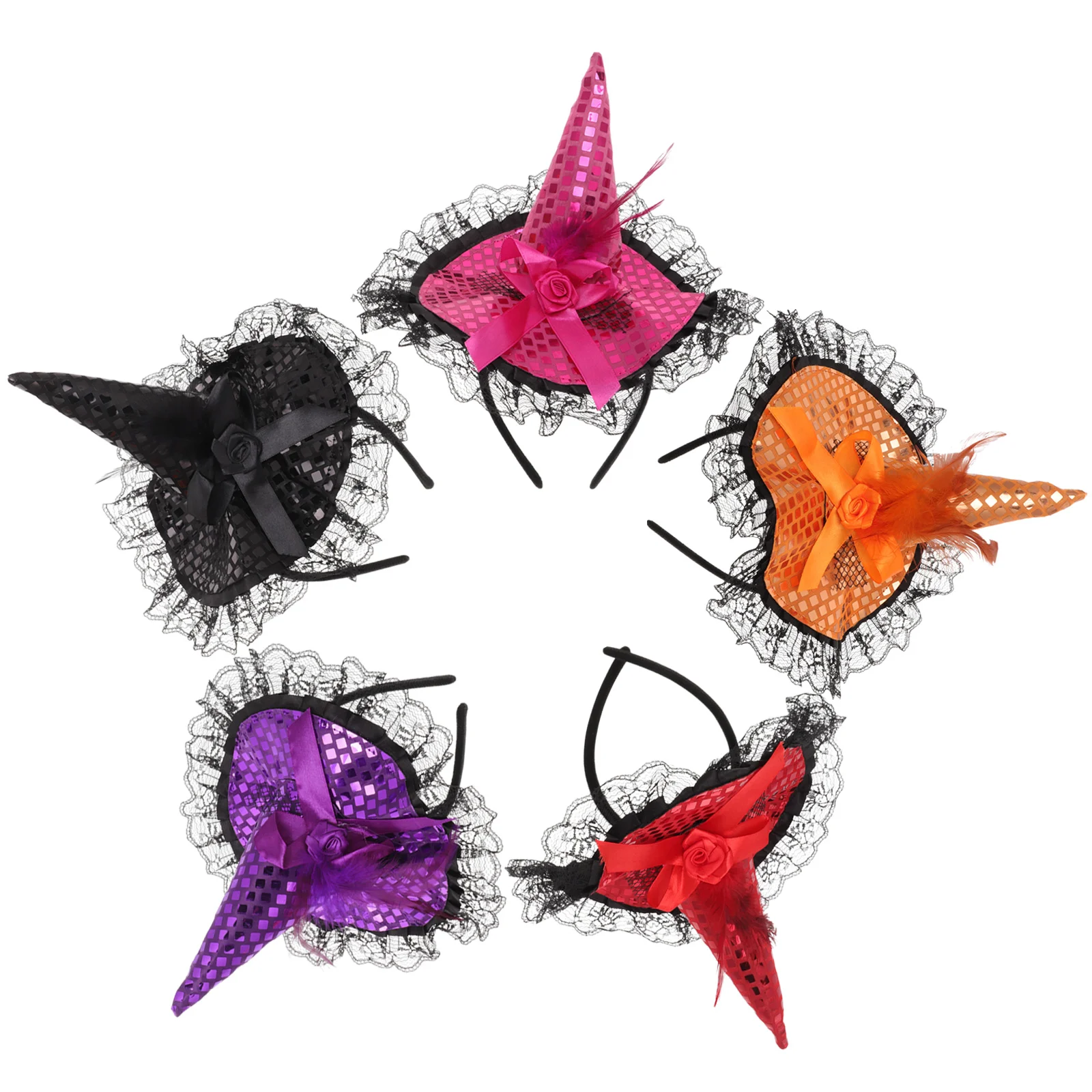 5 Pcs Witch Hair Hoop Halloween Headband Ribbons Fancy Balls Decor Kids Hairband Miss Hats Makeup