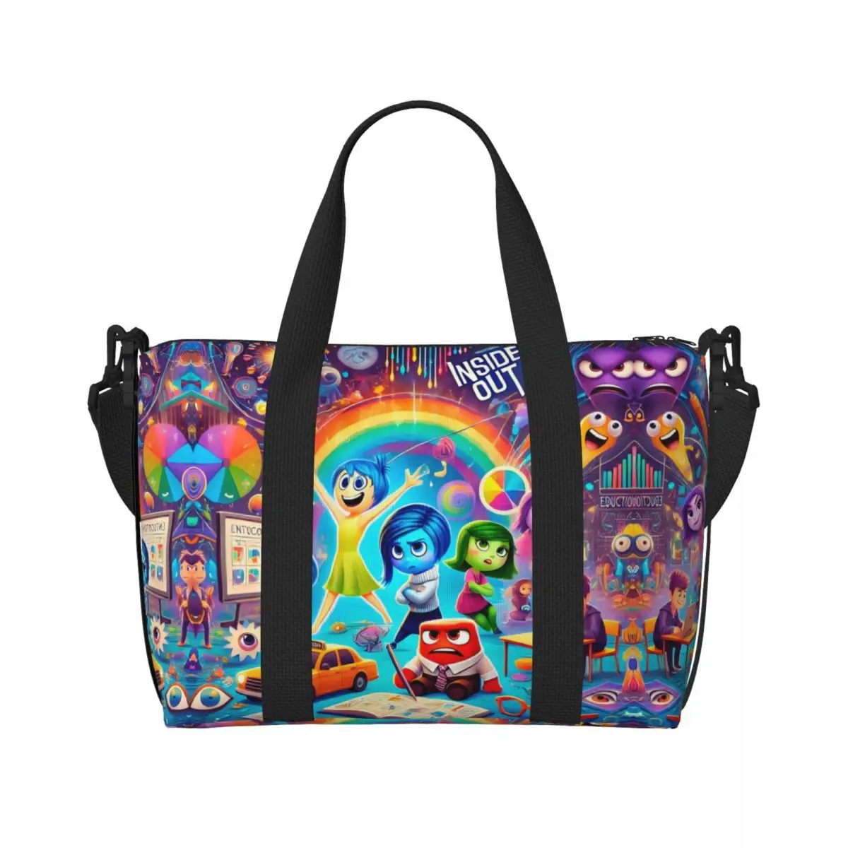

Custom Large Inside Out Tote Bag for Women Cartoon Figure Printed Shoulder Shopper Gym Beach Travel Bag