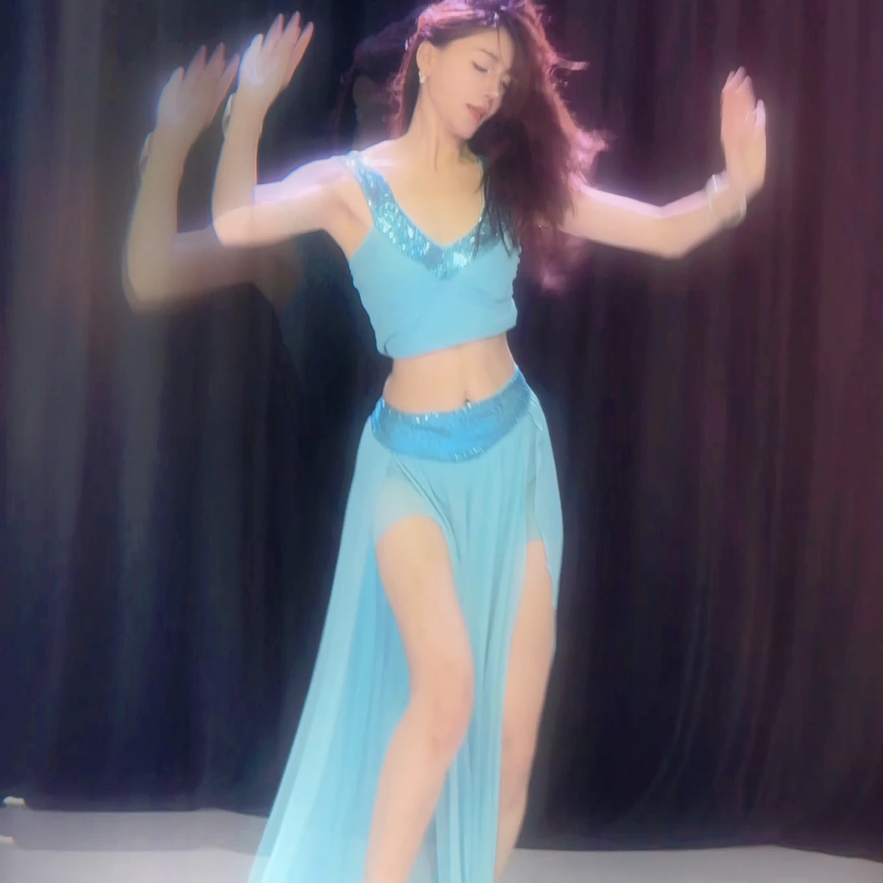 Kostium do tańca brzucha Miękki i wygodny zestaw z siateczki Seksowny strój do ćwiczeń Oriental Dance Training Clothing