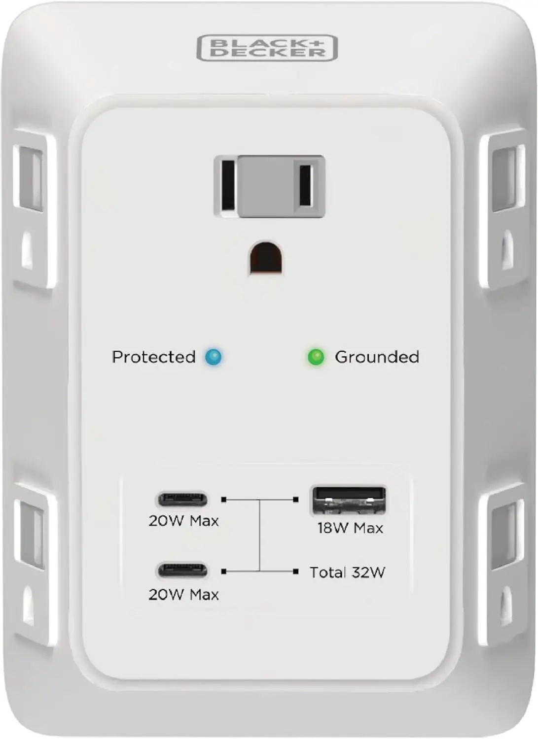 

Pd Usb Wall Charger Surge Protector, 5 Outlet Extender W/ 2 Usb C Pd & 1 Usba Charging Ports, Fast Charge 3 Sided Power St