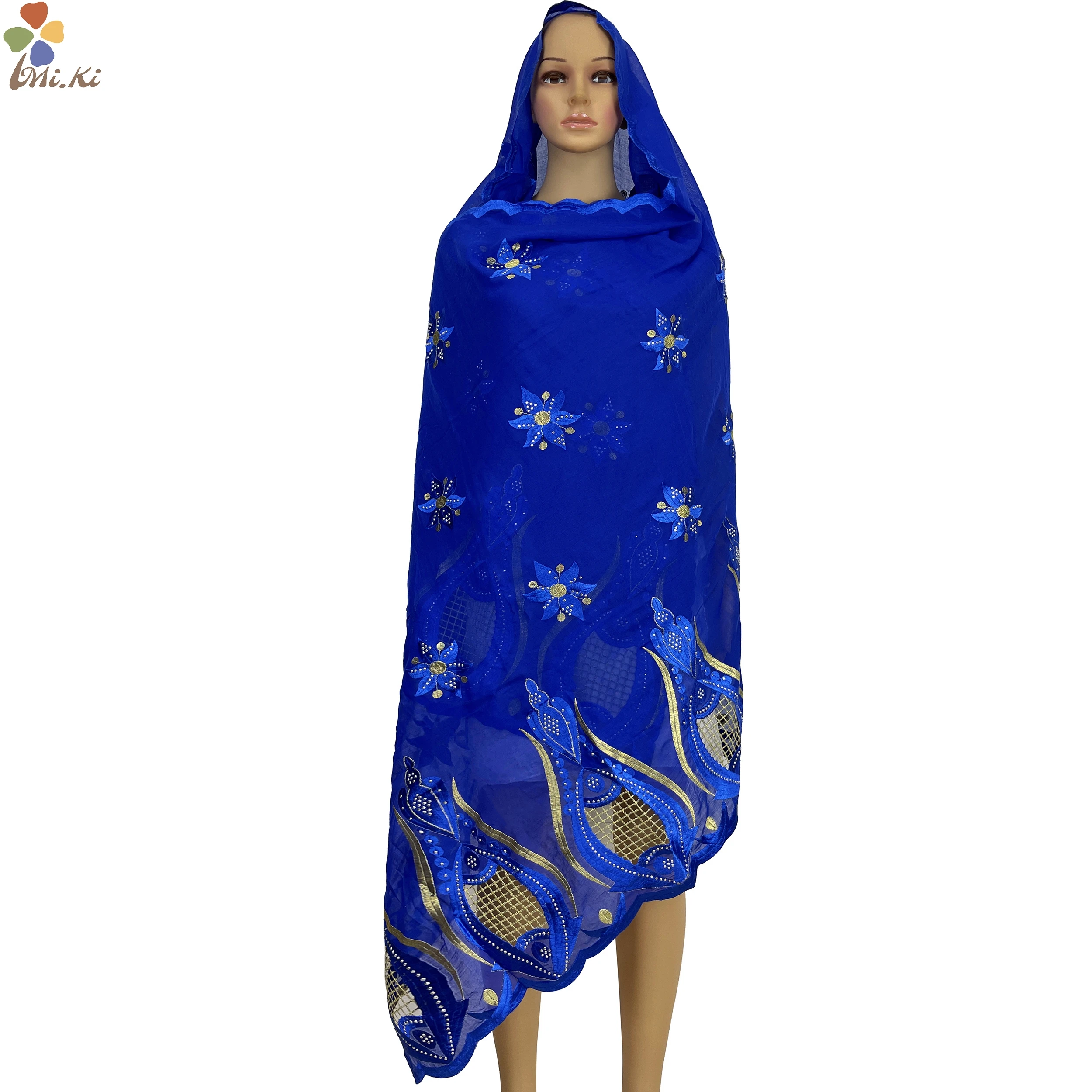 

Latest African Women Scarfs Big Circle Design Hollowed out Big Embrodiery 100% Cotton Big Scarf for Shawls