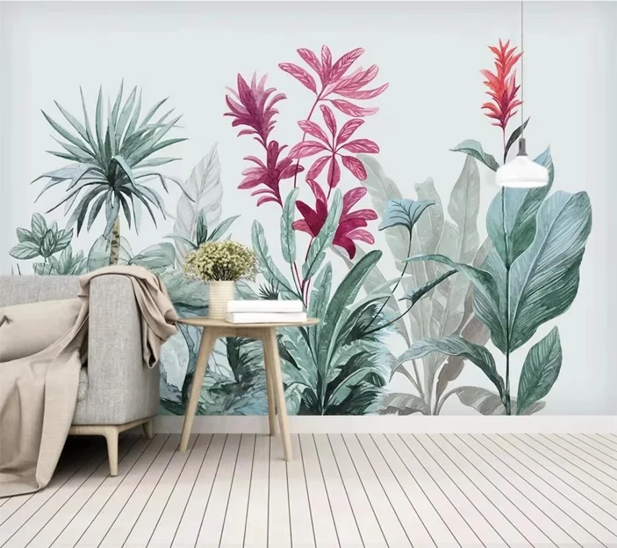 

Обои на заказ, 3d светлые, роскошные, Юго-Восточная Азия, тропические растения, лист, фреска, современные геометрические линии, фоновые обои, домашний декор