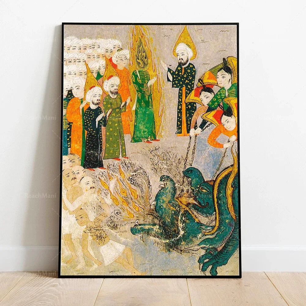 Lovers Reza Abbas Persian art, Archangel Gabriel meets Zaid Ibn Alm, Sufi art print Amir Khusrau Wall decoration poster printed