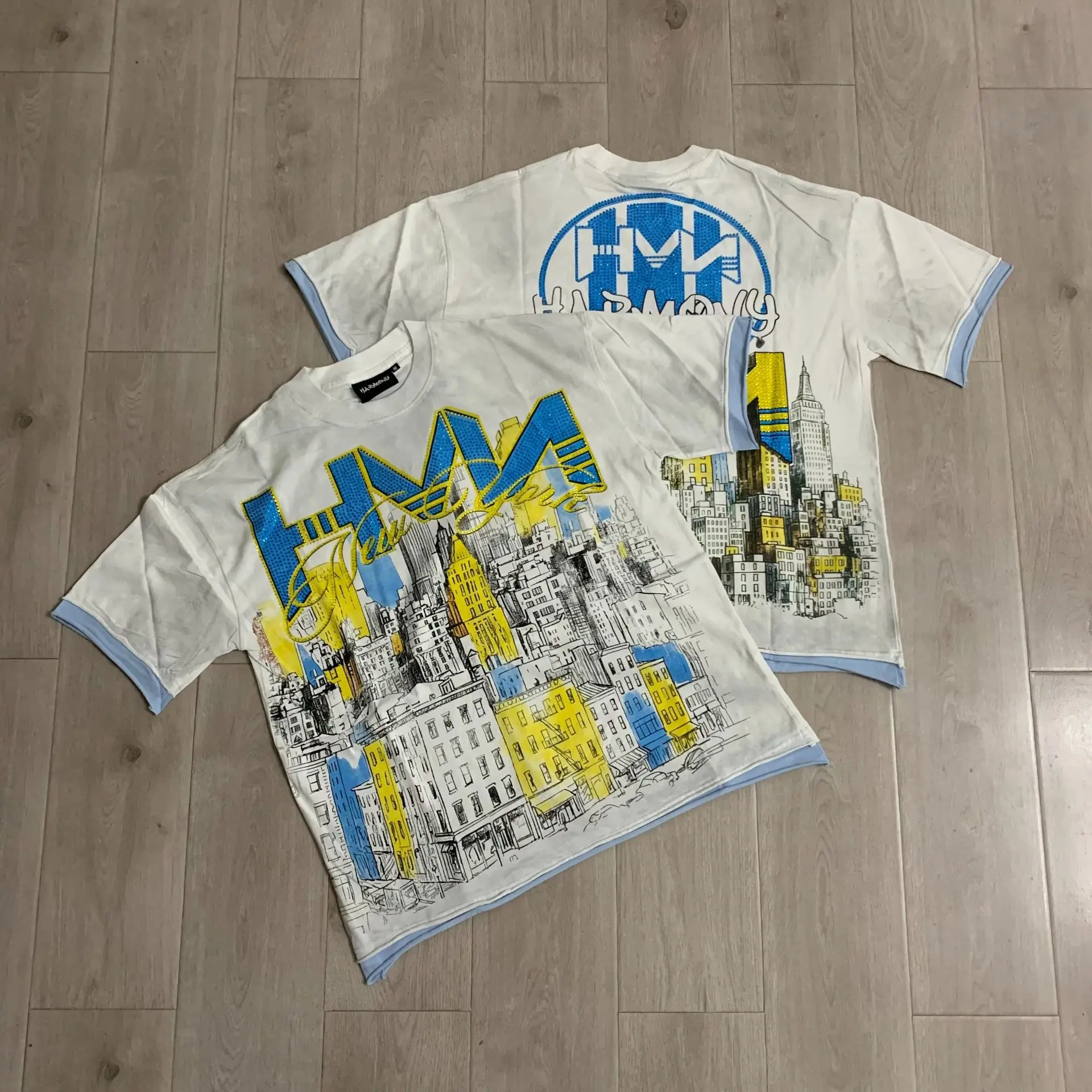 Harmony Trendy Beaded Patchwork Short-Sleeved T-Shirt - Perfect for Summer Streetwear for Both Men and Women