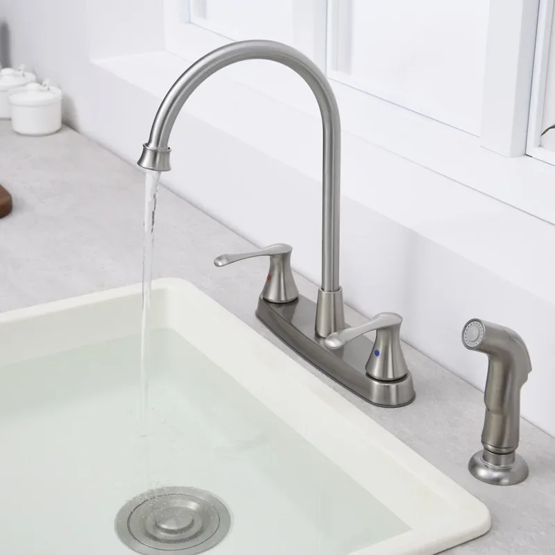 Kitchen Cold and Hot Water Sink Faucet Bathroom Double Handle Basin Pull Nozzle 2 Water Outlet Faucet