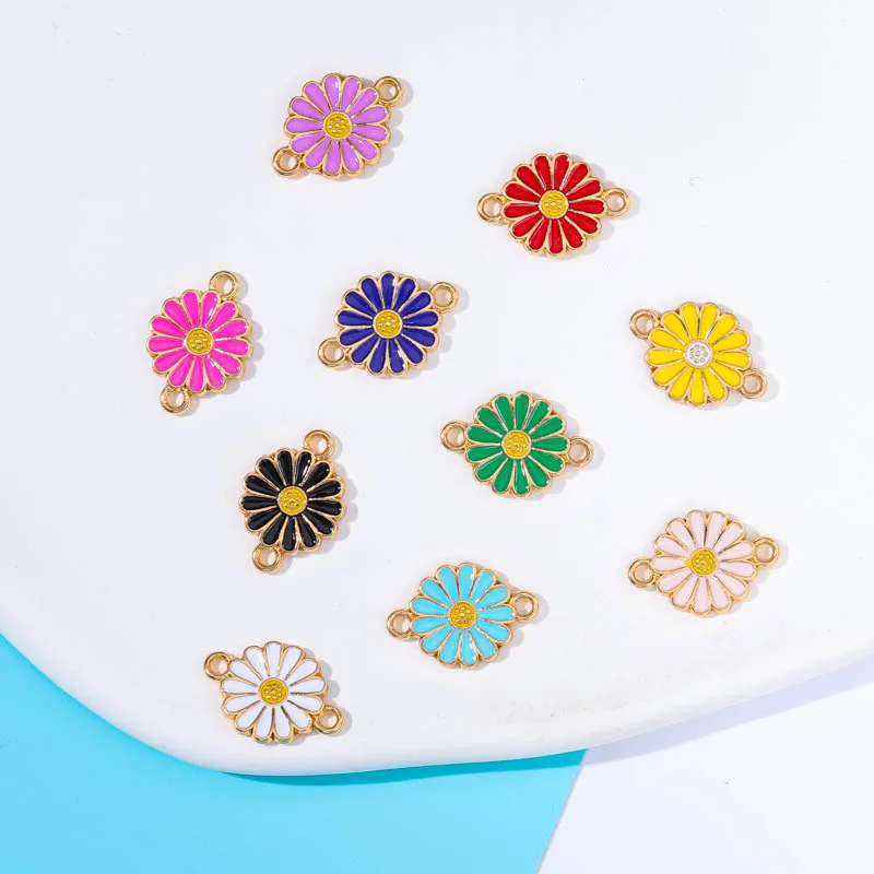 

JQ 20pcs 17*12mm DIY Jewelry Making Connector Enamel Color Mixed Daisy Double Hole Flower Alloy Necklace Bracelet Charm Pendant