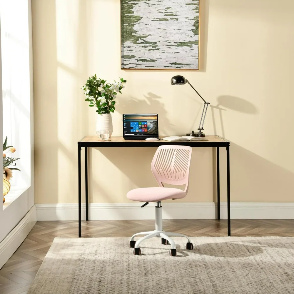 Colorful Soft Mesh Armless Swivel Desk Chair Height Adjustable Ergonomic Study Computer Task Chair for Kids Teens Girls Boy Pink