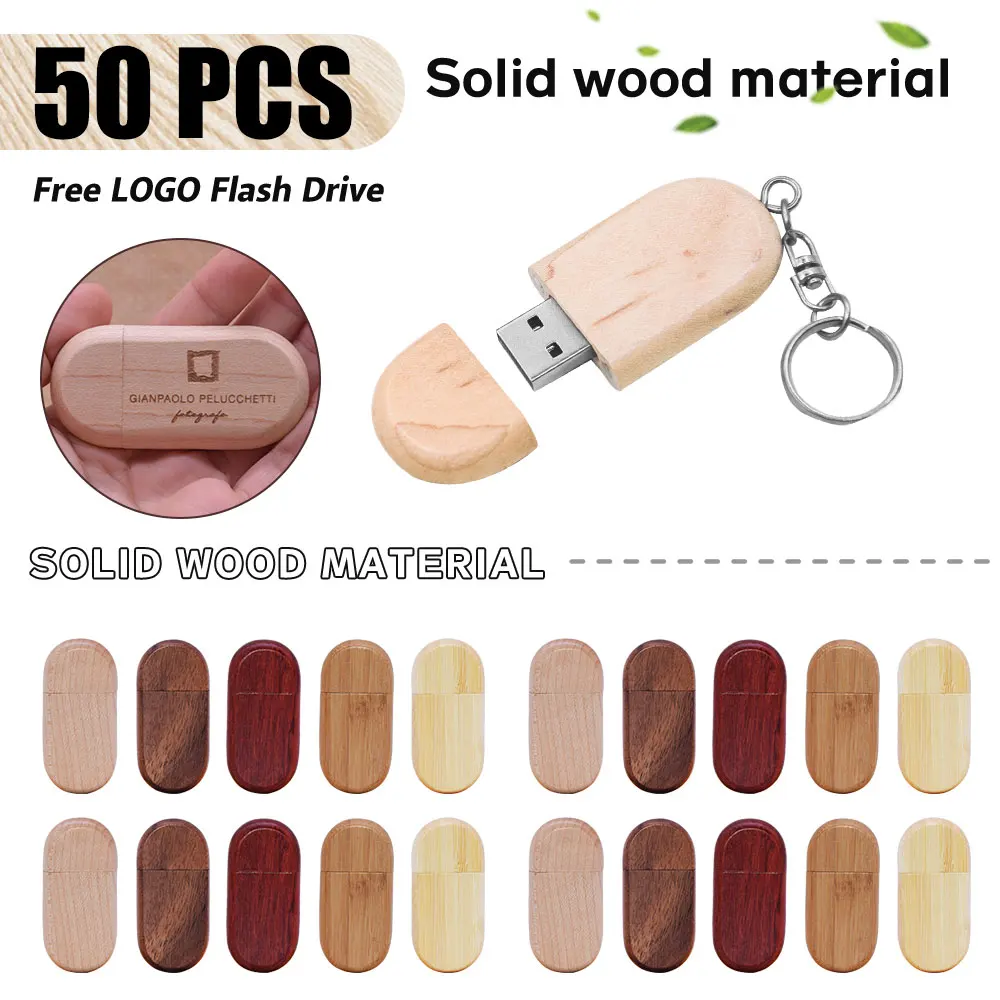 50pcs Maple Wooden USB Flash Drives 64G Memory Stick 32G With Key chain Creative Business gift Pen drive 16G 8G 4G Real capacity