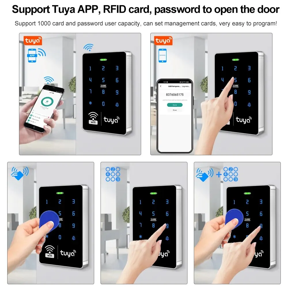 5YOA S10W Tuya aplikasi kontrol akses kunci pintu pintar, IP68 tahan air tanpa kunci Keypad WIFI Standalone EM kartu RFID masuk pintu