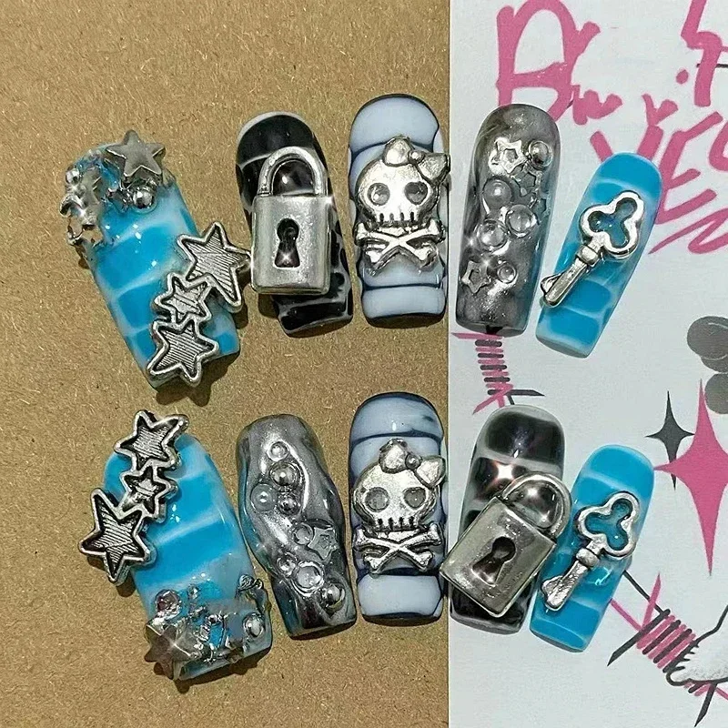 Handmade Y2K Press On Nail Kawaii Cartoon Fake Nails With Glue Long Coffin Stiletto Full Cover Nail Tips Reusable False Nail