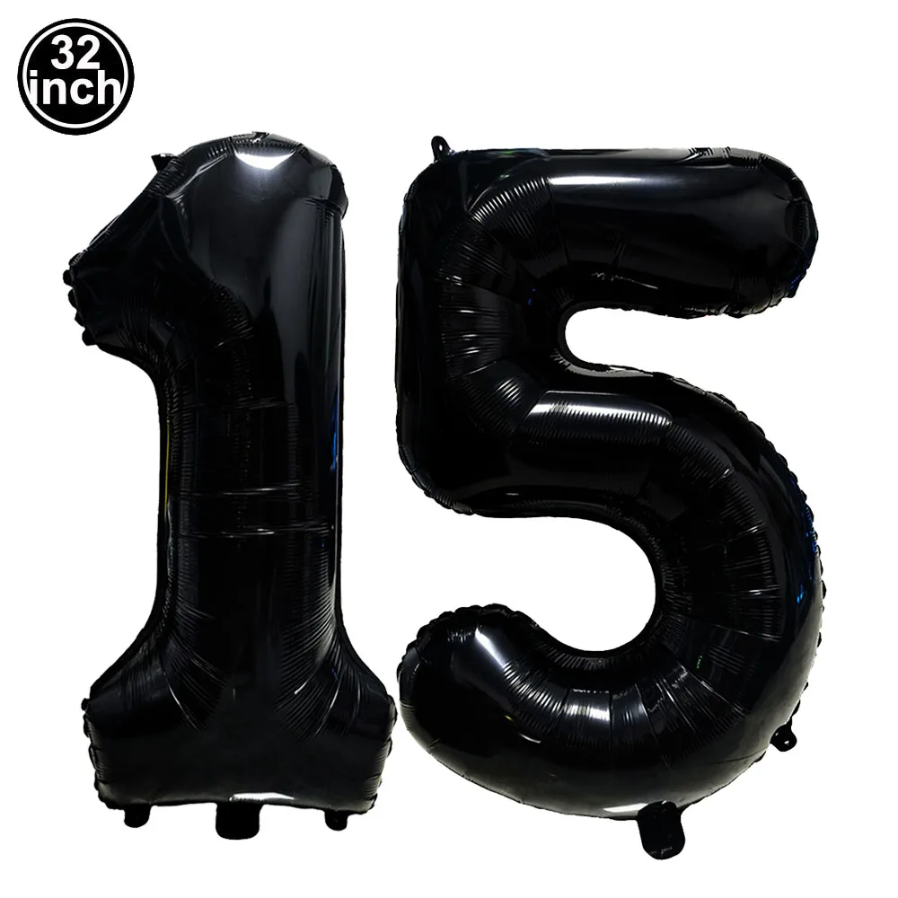Number 15 Balloon 15 Digit Balloon Fifteen Kids 15th Birthday 32inch Big Large Blue Green Red Pink Golden Black Colorful Balloon - view 2