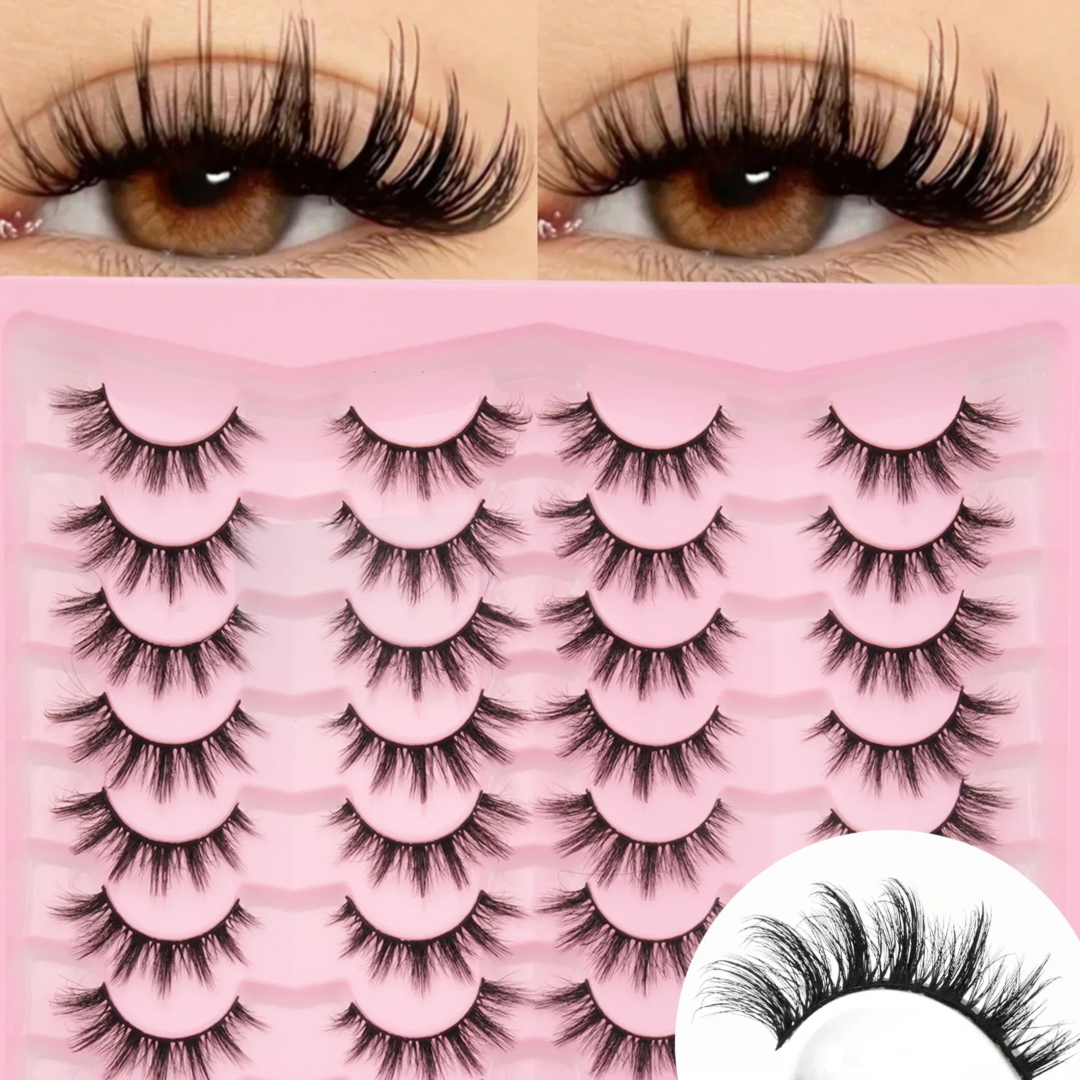 20Pairs 3D Faux Mink False Eyelashes, Wispy Fluffy Voluminous Strip Lashes, Dramatic Reusable Eyelashes For Party Daily Makeup