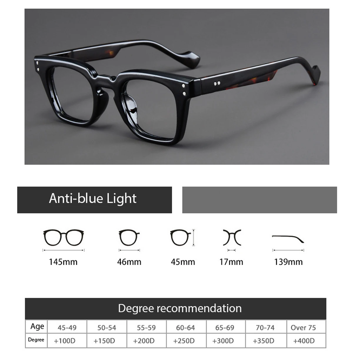 1.0-4.0 Modische Anti-Blaulicht-Lesebrille mit Retro-Rechteckrahmen HD Vision Unisex-Design – Detail 1