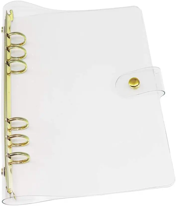 

A5 6-Ring Clear PVC Binder Planner Cover Gold Rings Loose Leaf Notebook Refillable Transparent Shell Protector
