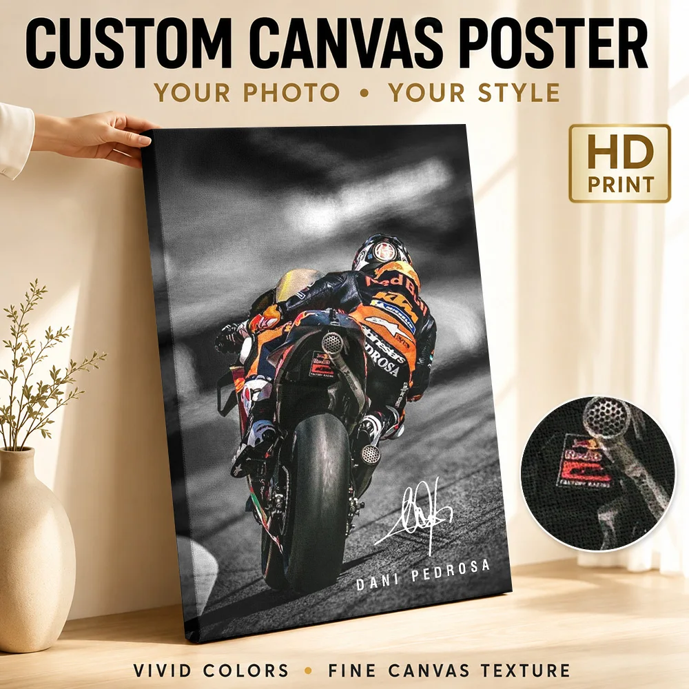 Dani Pedrosa Motorcycle Canvas Print Poster Custom Photo Retro Automotive Canvas Wall Art for Garage Decor Gift for Collectors