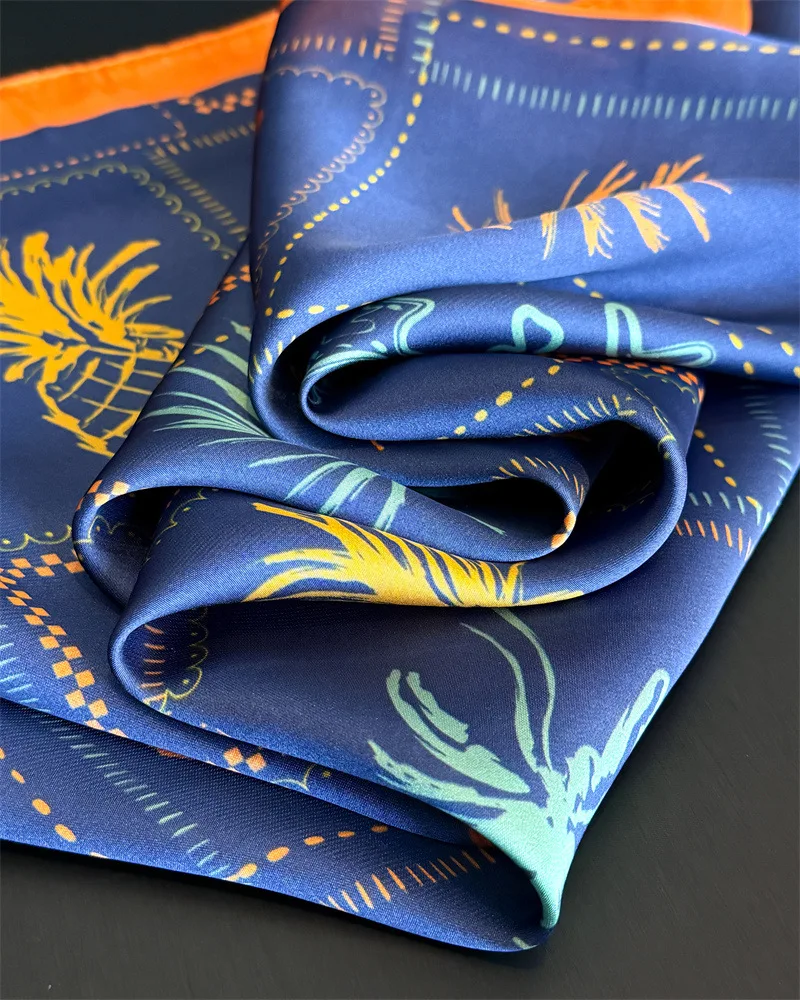 Blauer Seidenschal für Damen, luxuriöser, weicher Satin-Schal, Hijab, Halstuch, Haarband, Kopftuch, modisches Wickeltuch, Bandana – Detail 4