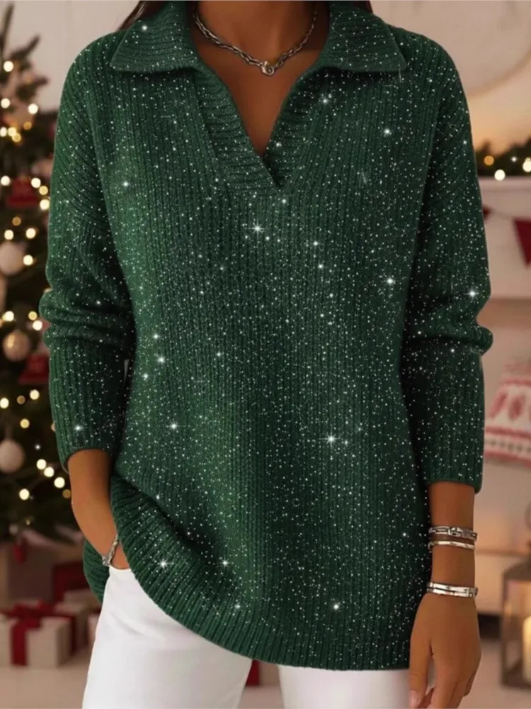 Fashion Sequins Sweater Lady Casual Knit Long Sleeve V Neck Pullover Sweaters Tops For Women Holiday Chic Women’s Clothing New 3 Fashion Sequins Sweater Lady Casual Knit Long Sleeve V Neck Pullover Sweaters Tops For Women Holiday Chic Women's Clothing New 3
