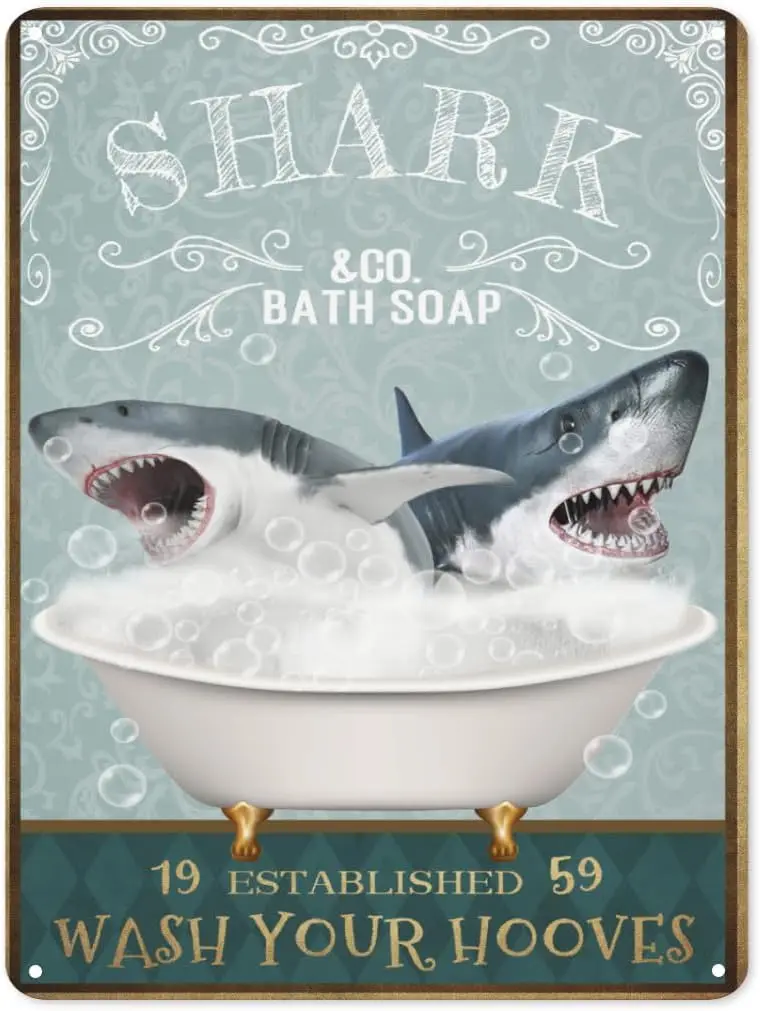 Bath Soap Animal Bathroom Tin Sign Funny Shark Metal Tin Sign Funny Animal Signs Wall Decor Vintage Bathroom Retro Farmhous sign