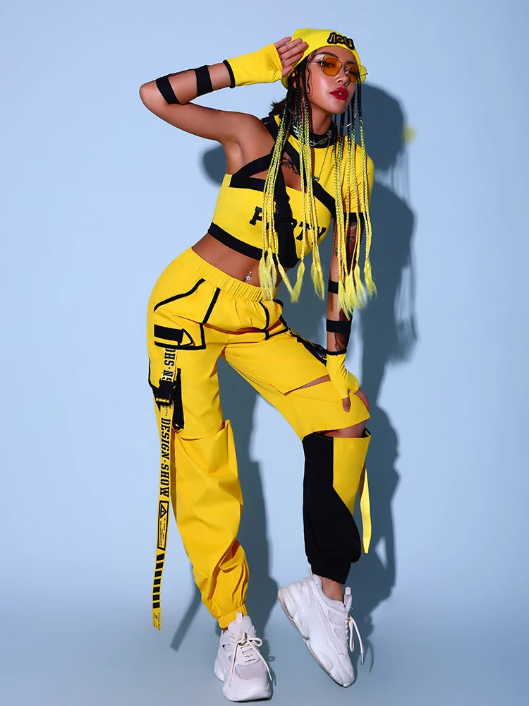 Hip-hop traje de dança de rua terno adulto trajes de dança jazz sexy coreano menina grupo pólo roupas de dança para mulher dqs7528