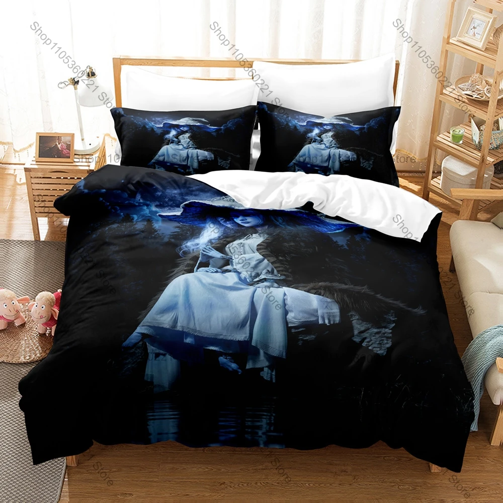 Cool Game Ranni the Witch Bedding Set Duvet Cover + 2 Pillowcases Fantasy Witch Pattern Comfortable Bed Linens