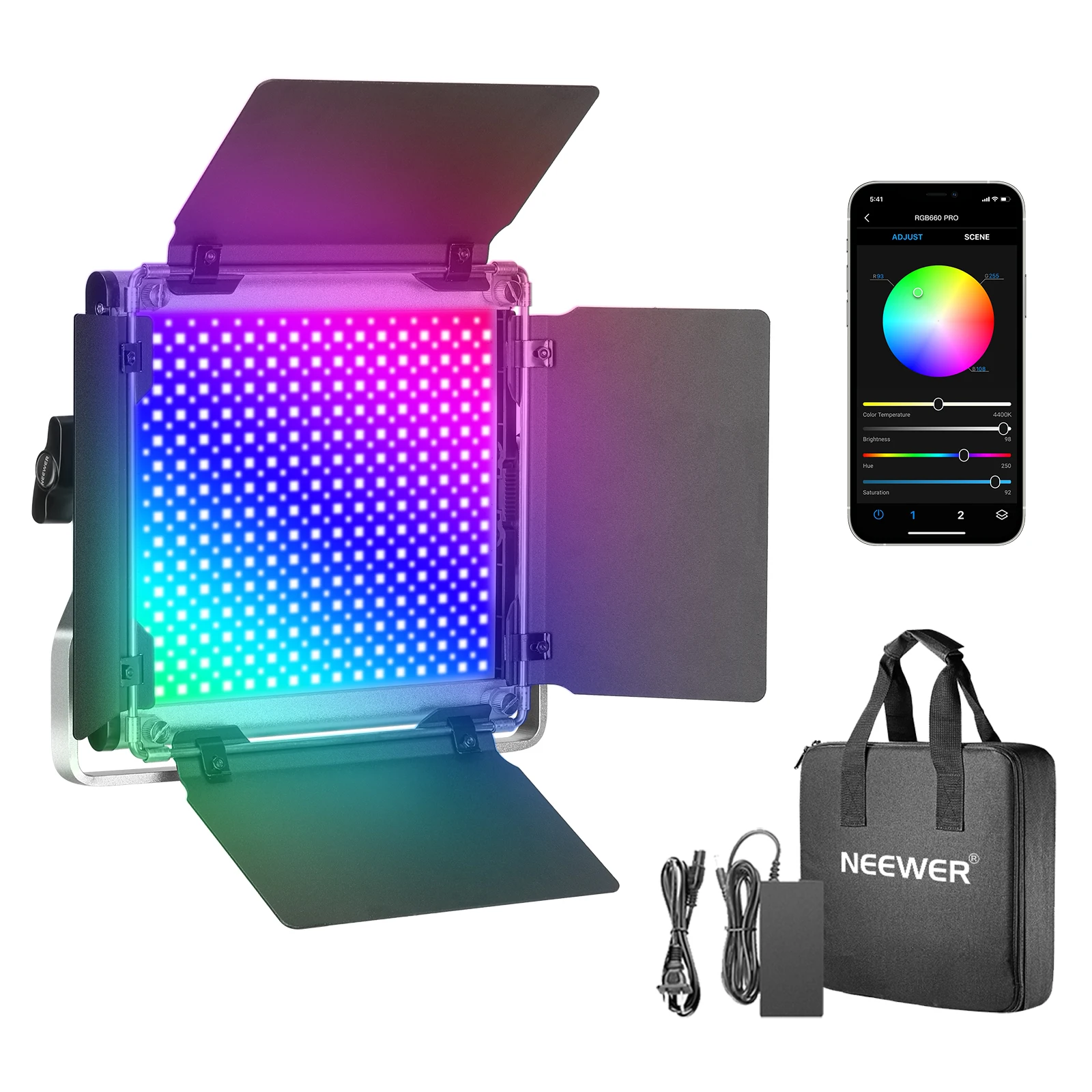 NEEWER 660 PRO RGB-LED-Videoleuchte mit APP-Steuerung/Gittertür 360 ° Vollfarbige Panel-Studioleuchte CRI 97+, 50 W für die Fotografie ﻿ – Detail 1