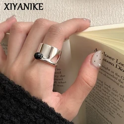 XIYANIKE Sweet Cool Black Bead Wide Cuff Finger Rings For Women Girl Fashion New Jewelry Friend Gift Party anillos mujer