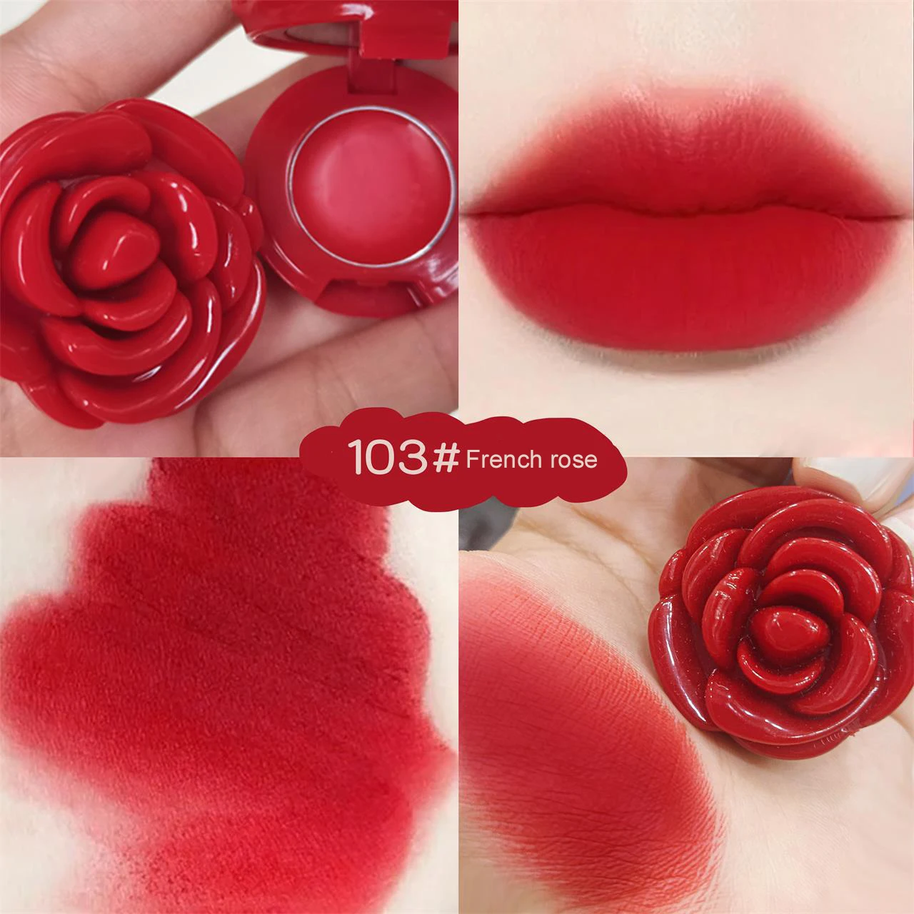 Creative Rose-Shaped Matte Lipstick Velvet Mousse Lip Clay Long-Lasting Lightweight Matte Makeup Effect Blush for All Skin Types