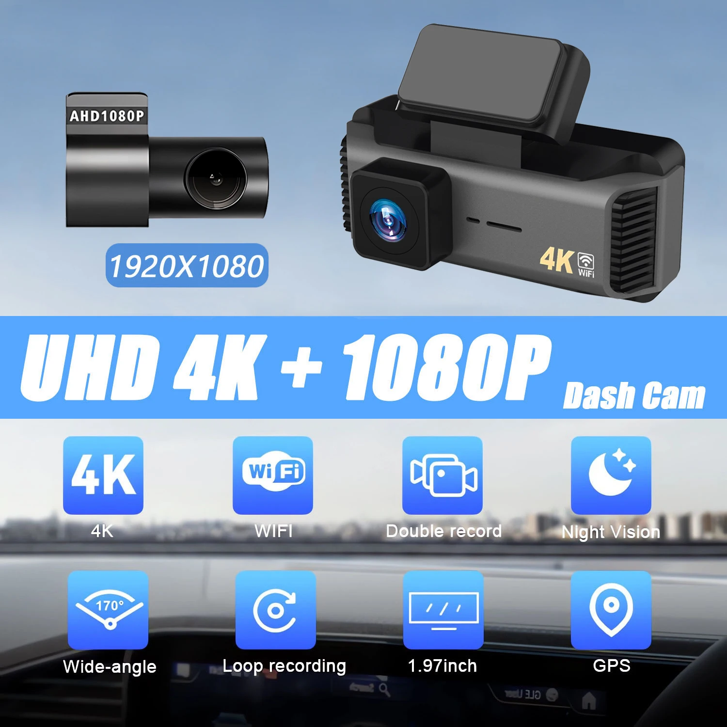 Dash Cam 4K 3840*2160P Car DVR WIFI GPS Mini Dual Lens Camera Front and Rear Dashcam Black Box Video Drive Recorder Night Vision