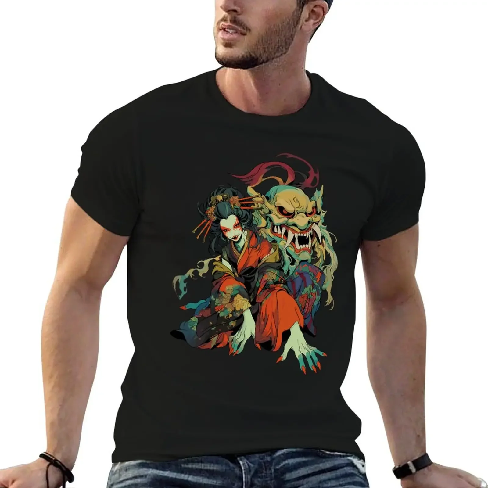 Japanese Folklore Yokai Creature Art T-Shirt anime summer top mens designer t shirt