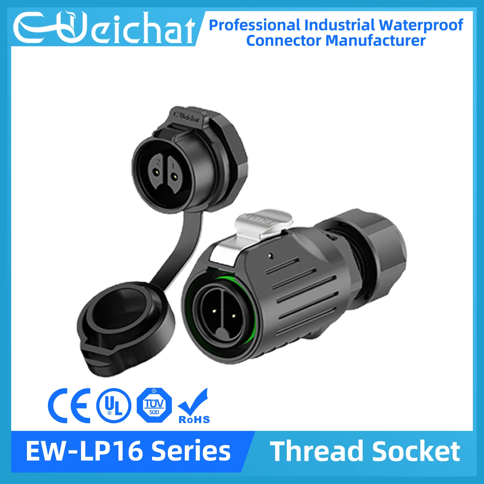 EW-LP16 Waterproof Connector IP68 Industrial Circular Aviation Electrical Connector M16 2-9 Pin Thread Socket