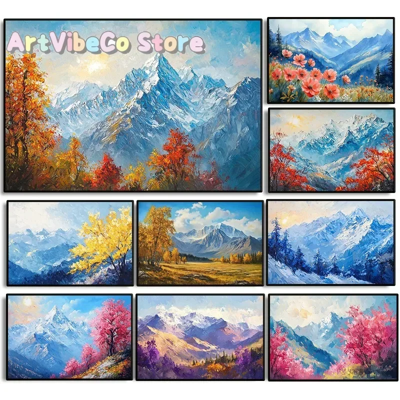 Bright Colourful Mountain Landscape Poster Autumn Winter Nature Mount Canvas Painting Wall Art for Living Room Home Decor Mur