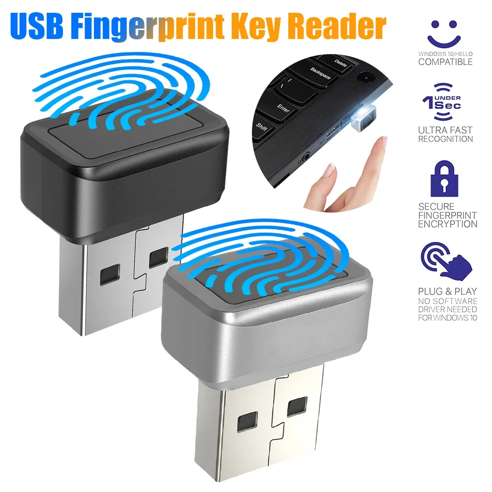 USB Fingerprint Key Reader 360° Touch Biometric Mini Security Key Dongle Windows Hello Mini Fingerprint Reader for PC Or Laptop