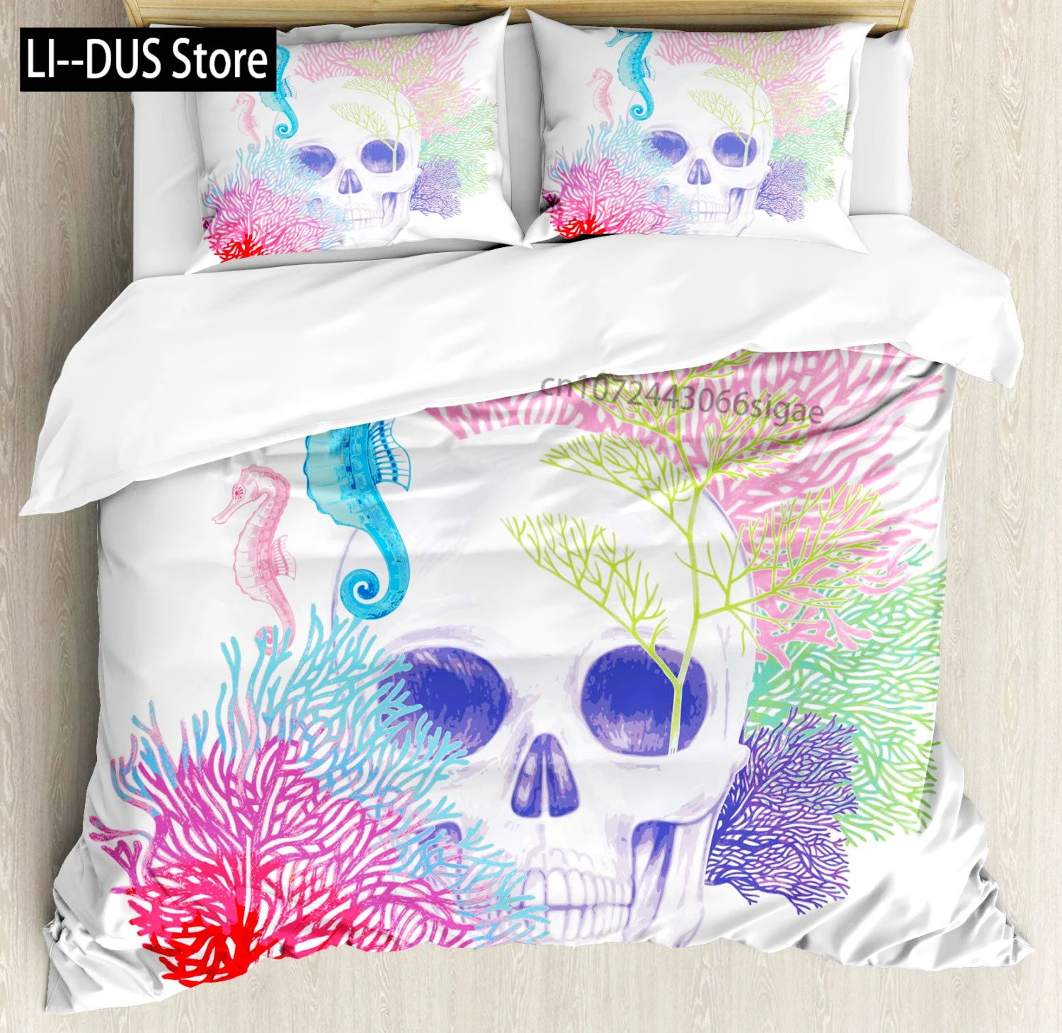 Sugar Skull Bedding Sets Queen King Full Size For Kids, Colorful Flower Skeleton Bedding Decor Set With Pillowcases Room Decor