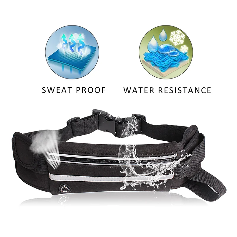 Slim Running Belt Waterproof Fanny Pack with Headphone Port for Men Women Waist Pack for Running Walking Cycling Camping