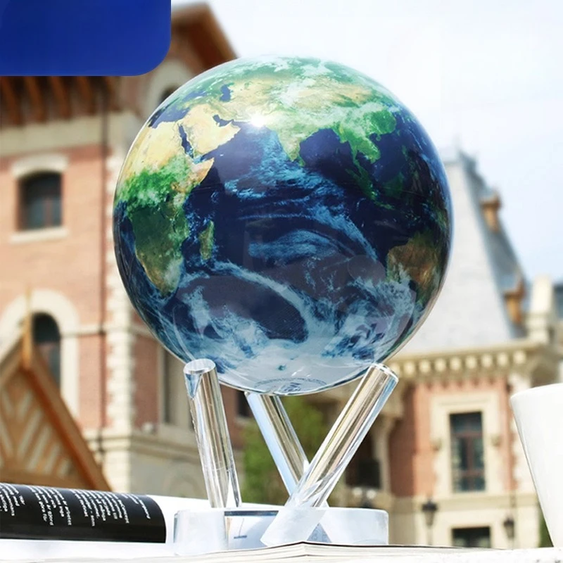 The globe opens and gives gifts of decorative ornaments. Light energy is always moving, and the rotating maglev satellite